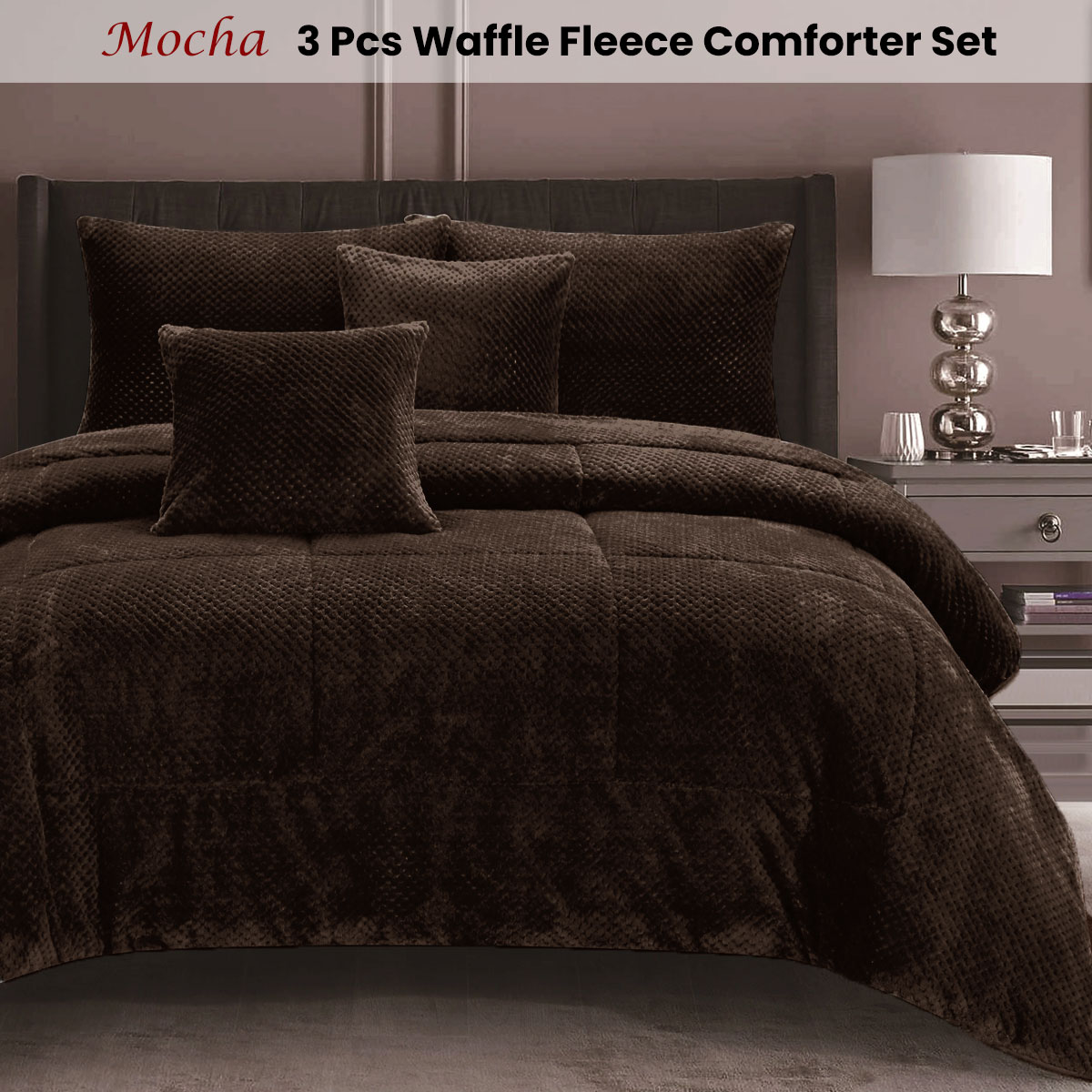 Ramesses Waffle Fleece Mocha 3 Pcs Comforter Set Double — image 2