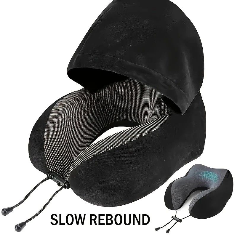 Outdoor Travel Car Pillow, 1pc Memory Foam Hooded U-shaped Neck Pillow, Washable, Neck Pillow with Hood.GREY — image 4