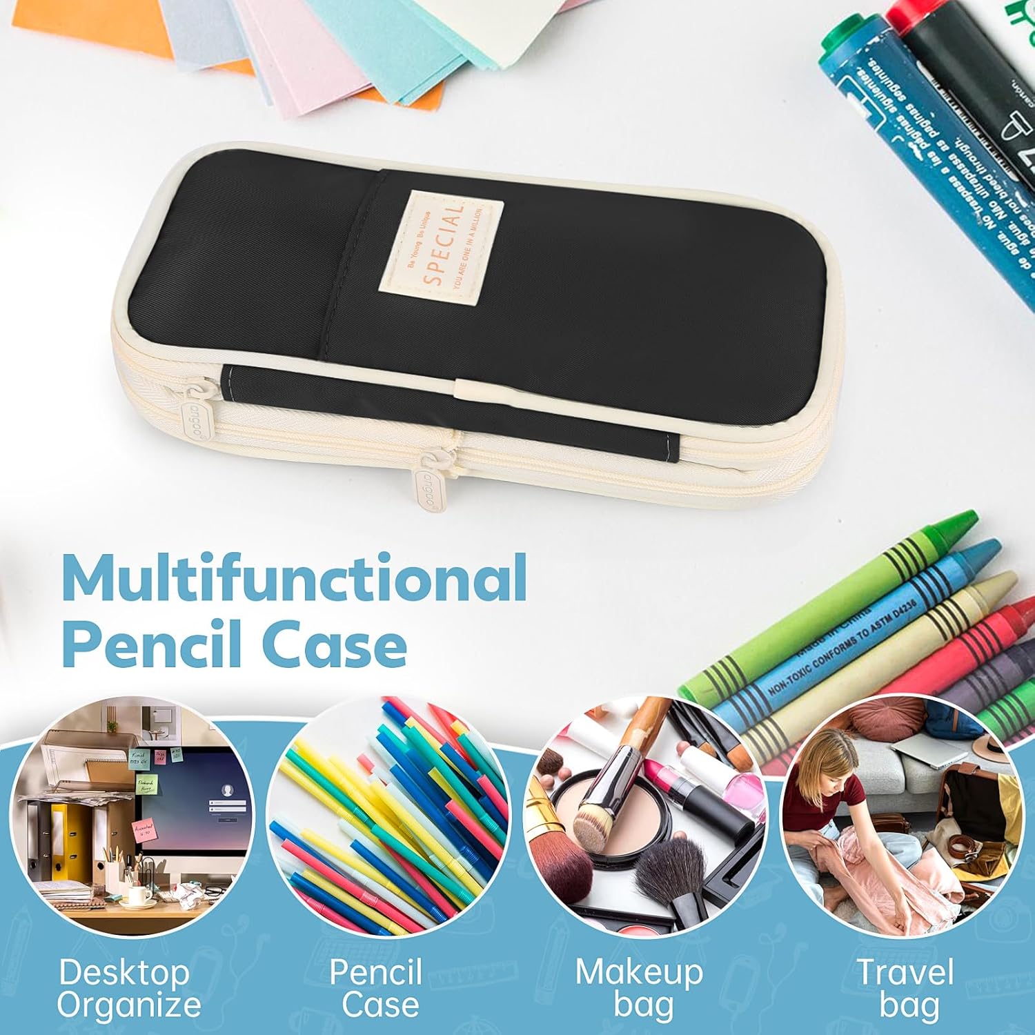Pencil Case, Large Capacity Aesthetic Pen Cases with Durable Zipper, Big Stationery Pencil Pouch for Women & Men — image 5