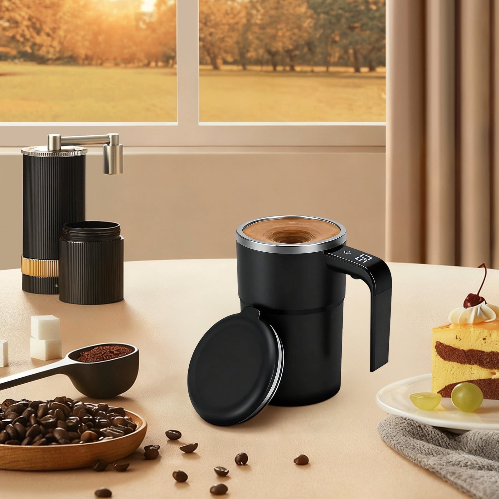 Self-Stirring Magnetic Coffee Mug with Temperature Display, Automatic Mixer for Coffee, Tea and Shakes, 304 Stainless Steel Liner, Black — image 4