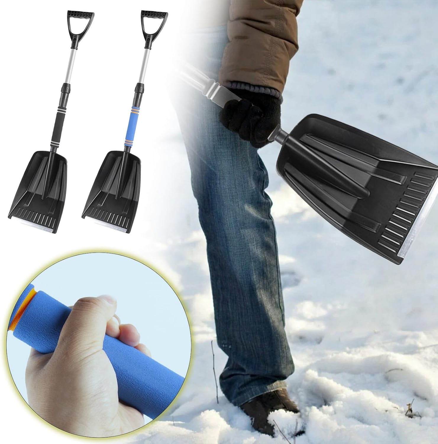 Folding Snow Shovel - Large Capacity | Lightweight & Portable - Wide Snow Clearing Range with Ergonomic D-Shaped Handle and Aluminum Blade - Snow Shovel for — image 6