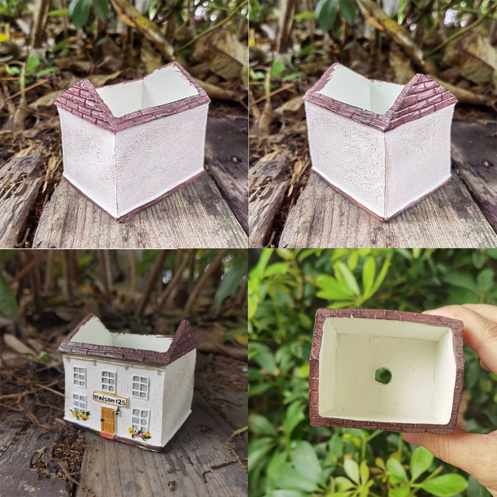 Mini House Square Cottage Planter - Vintage Resin Succulent Pot with Red Roof, Cute Cottage Garden Ornament for Desk, Patio, and Indoor Plant Display — image 5