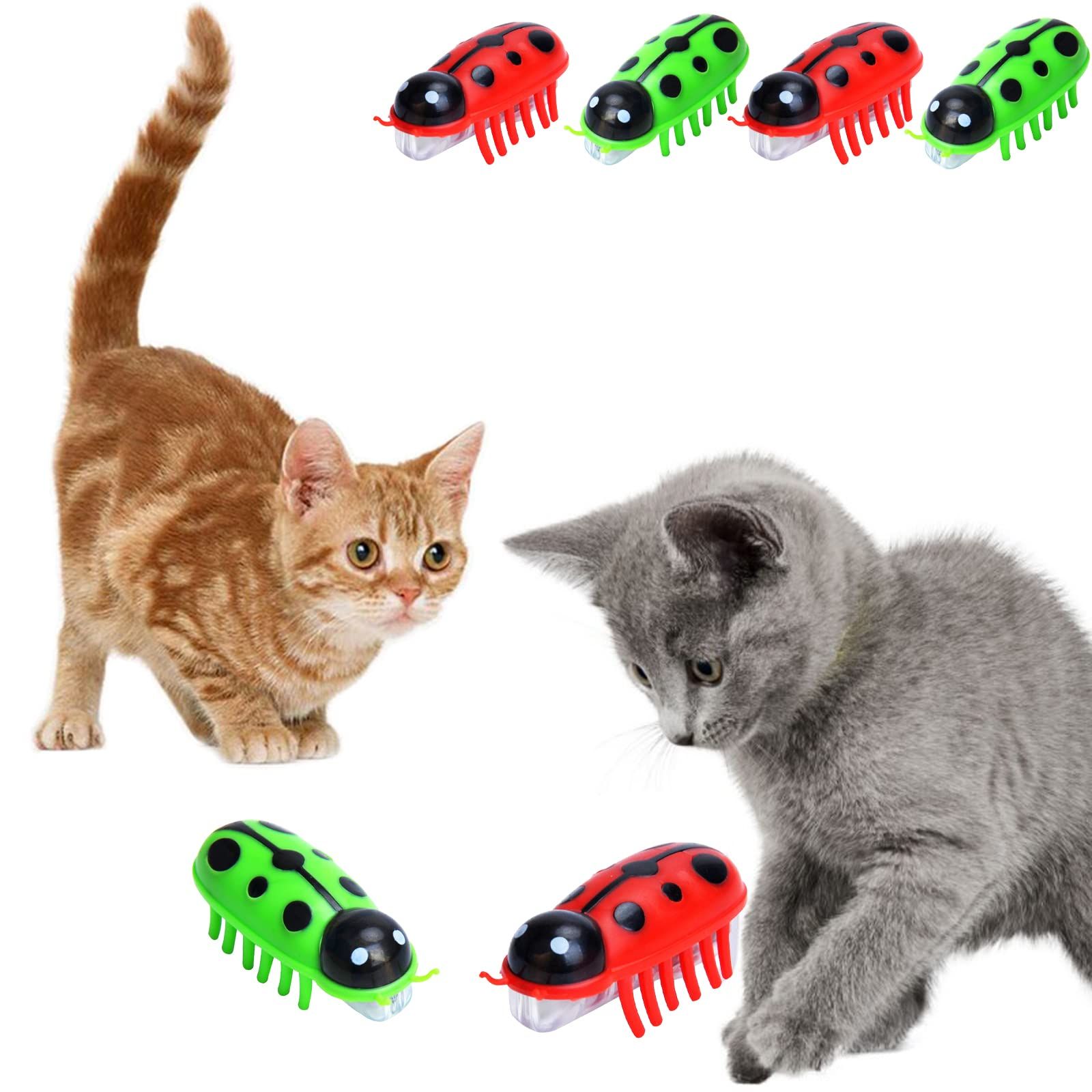 4pcsElectric Robot Beetle Cat Toy, Interactive Mini Cat Toy Excites & Entices Cats Cuddling Chasing Fun Realistic Beetle Vibrating