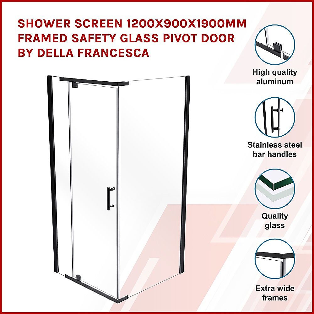 Shower Screen 1200x900x1900mm Framed Safety Glass Pivot Door By Della Francesca — image 3