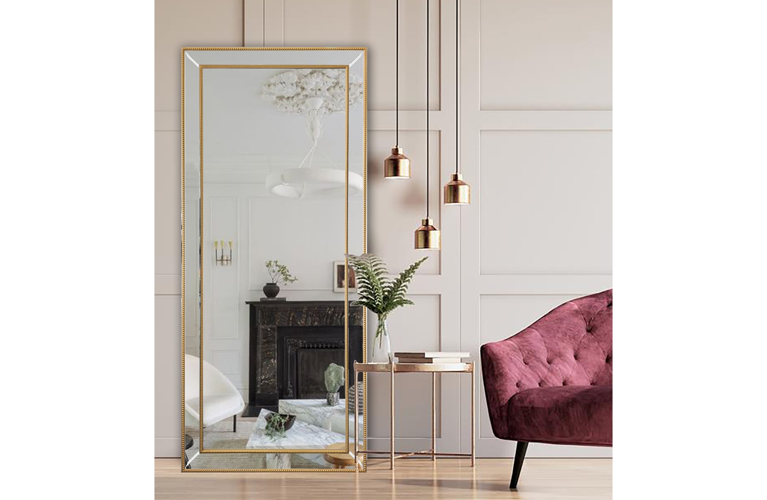 Medium Gold Beaded Framed Mirror - 70cm x 170cm โ image 2