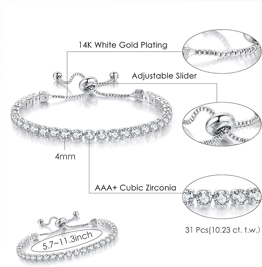Silver High-Sparkle Cubic Zirconia Single Row Iced-Out Tennis Bracelet (5.7" to 11.3") - Minimalist Geometric Dainty Jewelry โ image 2