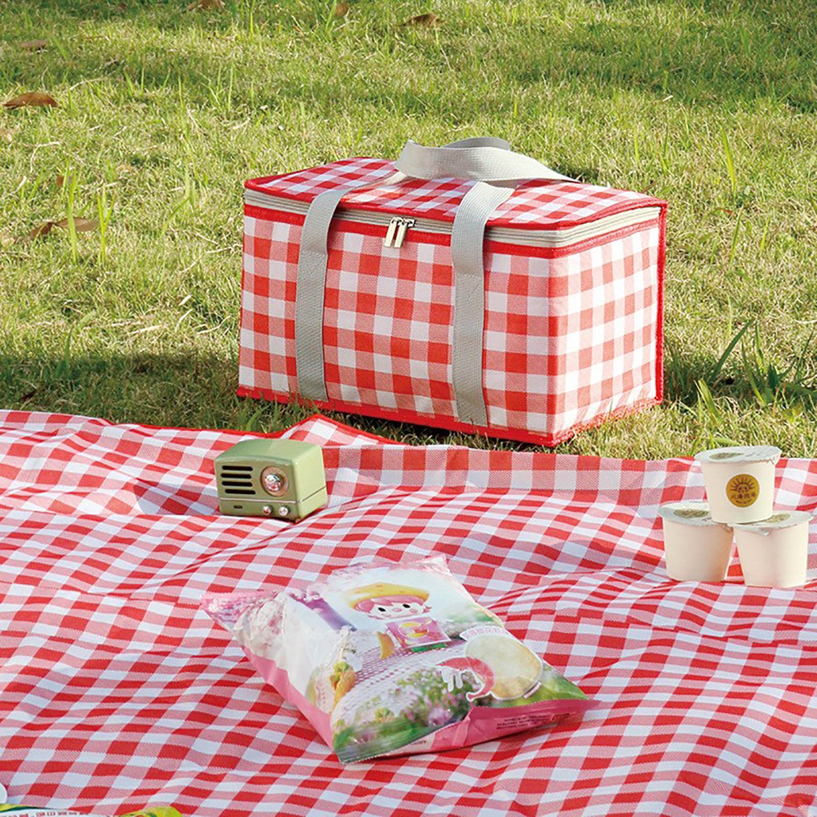 Large Picnic Basket Shopping Basket Camping Picnic Basket Travel Picnic Bag Portable Bento Bag Thermal Insulation Bag Red — image 6
