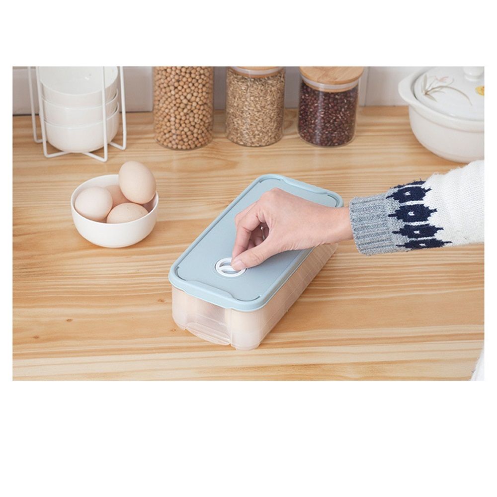 Egg Storage Box with Lid, Dual-layer Fridge Preservation Container, Airtight Food Organizer for Refrigerator Fresh-keeping, Light Blue Plastic Holder for โ image 2