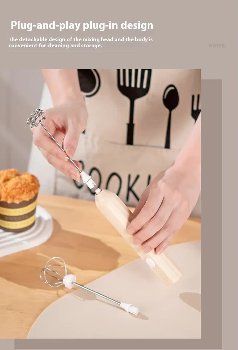 Black Mini Hand Mixer with Frother & Balloon Whisk Heads - Rechargeable Kitchen Tool โ image 3
