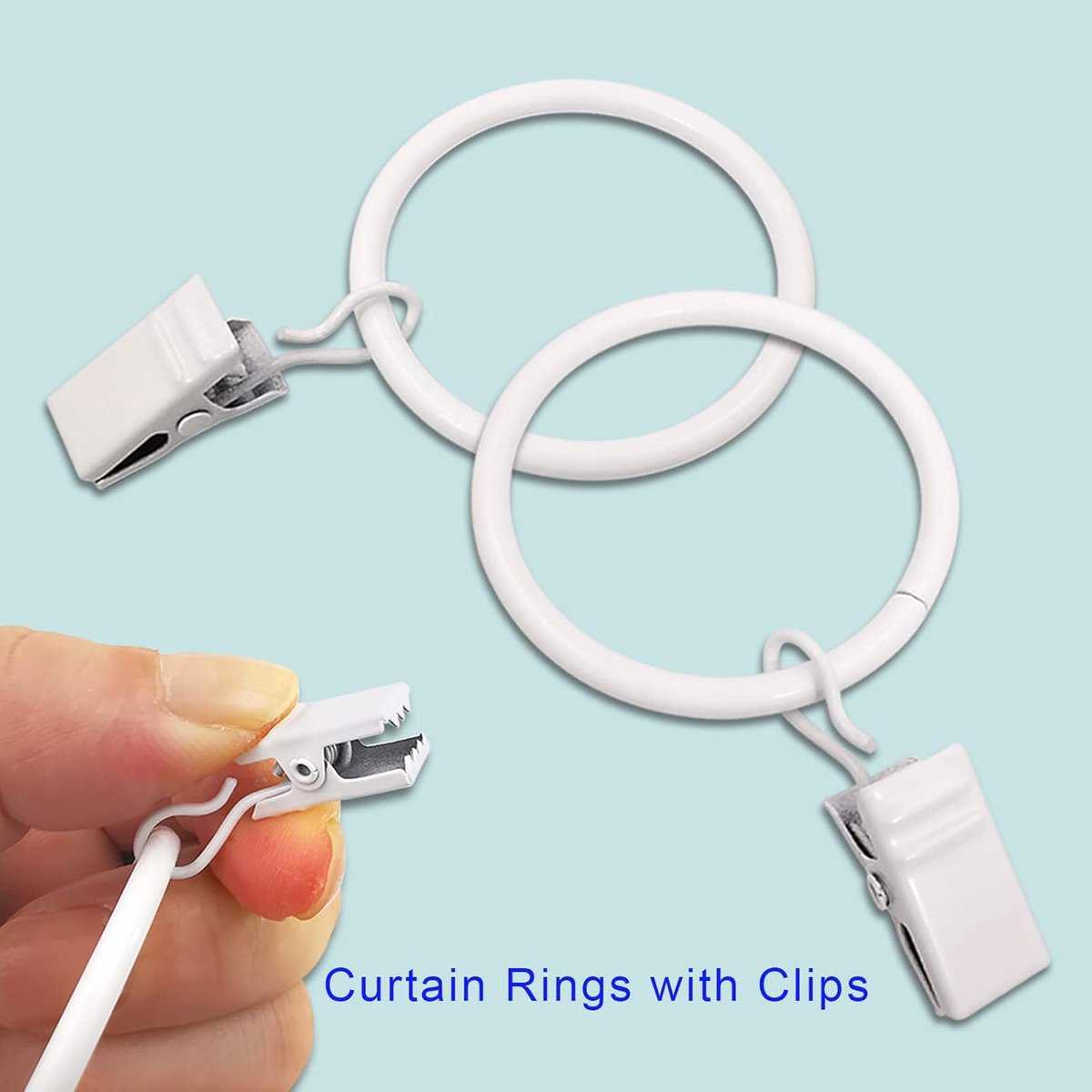 Curtain rings - 45 pieces - Inner diameter 3.8CM - White - Curtain clips for curtain rods - Metal clamps with clip - Hooks for shower curtains, towels, tea โ image 2