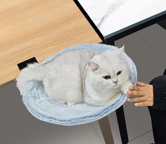 Cat Desk Hammock Bed With Soft Faux Fur And Steel Frame Clamp Mount For Indoor Small To Medium Cats, White Diameter, 40 cm โ image 5
