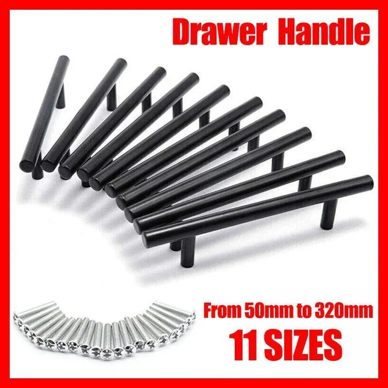 5PCS Black Kitchen Cabinet Door Handles Stainless Steel Door Drawer Pull T Bar - 50mm β image 2