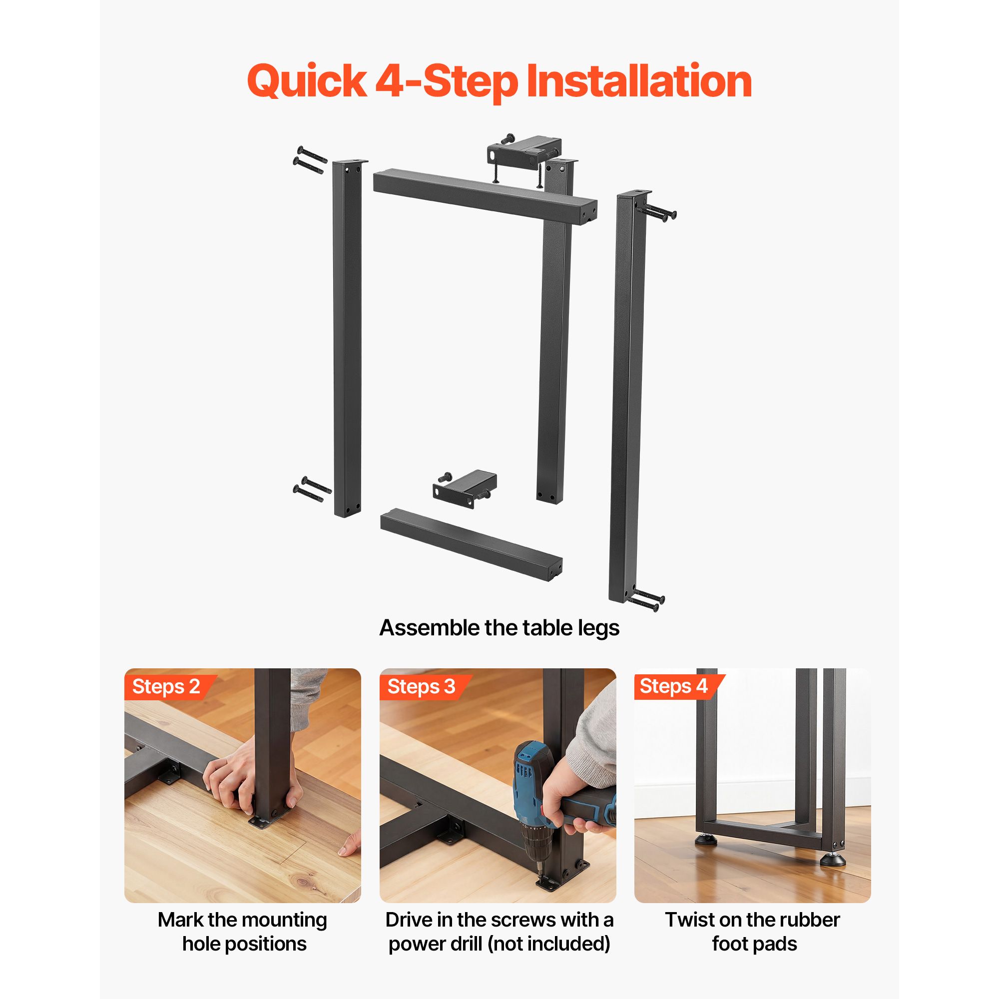 Table Legs, 740 x 450 mm (H x W) Square T Shape Steel Furniture Legs, Modular Design, Easy Assembly, 1000 kg Max Load Heavy Duty, for Home Office Desk, Dinner — image 6