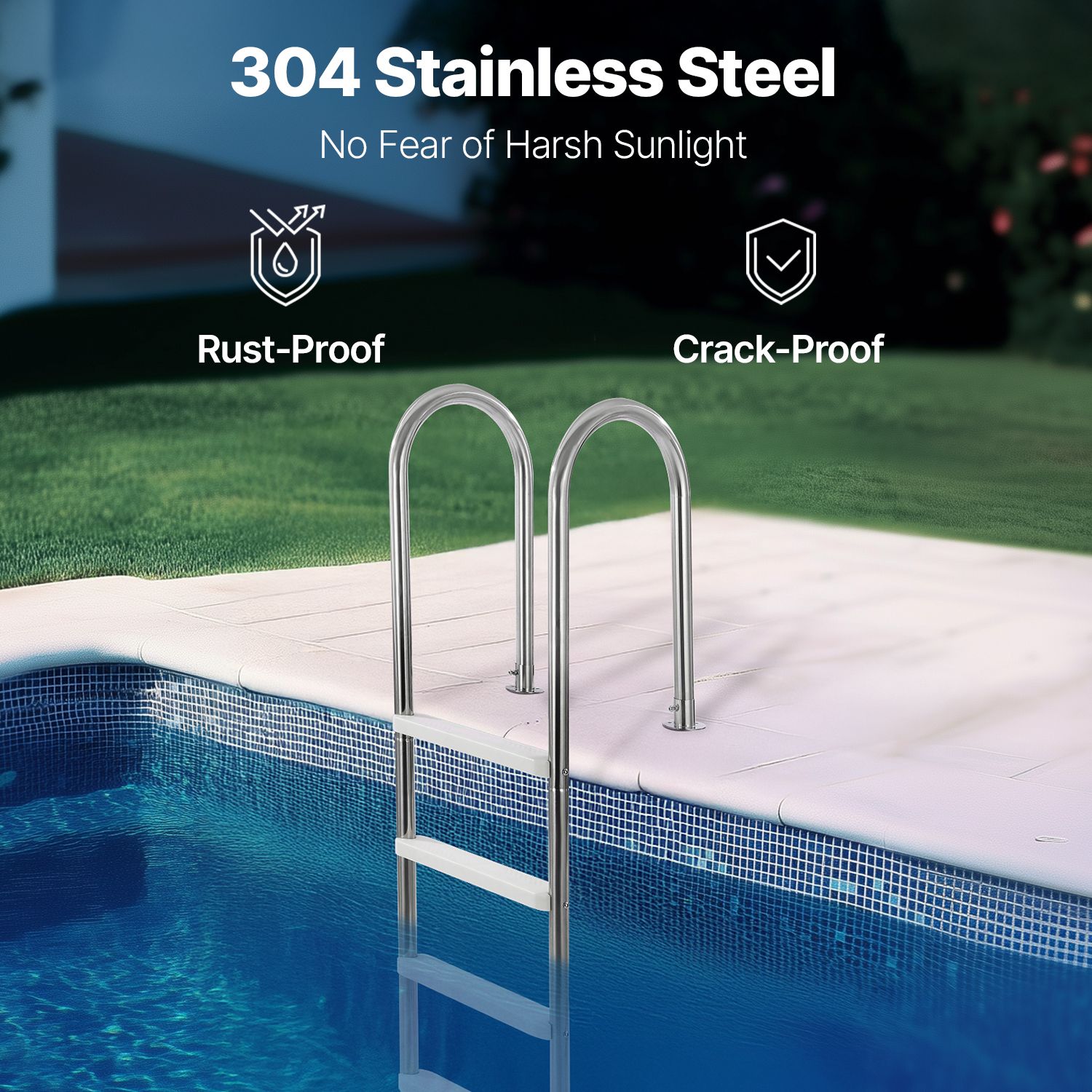 4-Step Stainless Steel Pool Ladder of 2 Handrail for 1371.6 mm Decked Pool — image 3