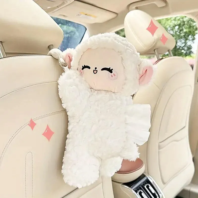 Car Tissue Box Multifunctional Hanging Drawer Box Cartoon Plush Sheep Design โ image 5