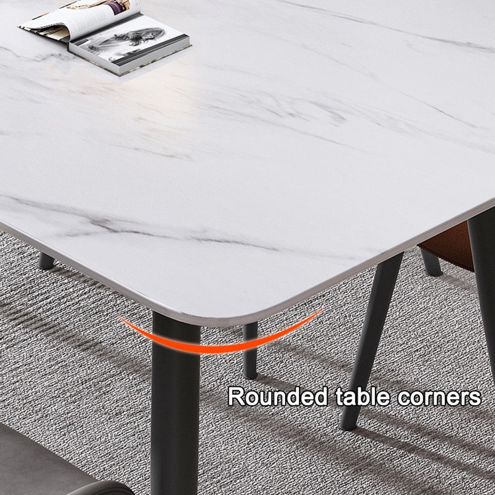 Glossy White Minimalist Slate Kitchen Dining Table Marble Lunch Dinner Table Solid Metal Legs 120x60cm โ image 5