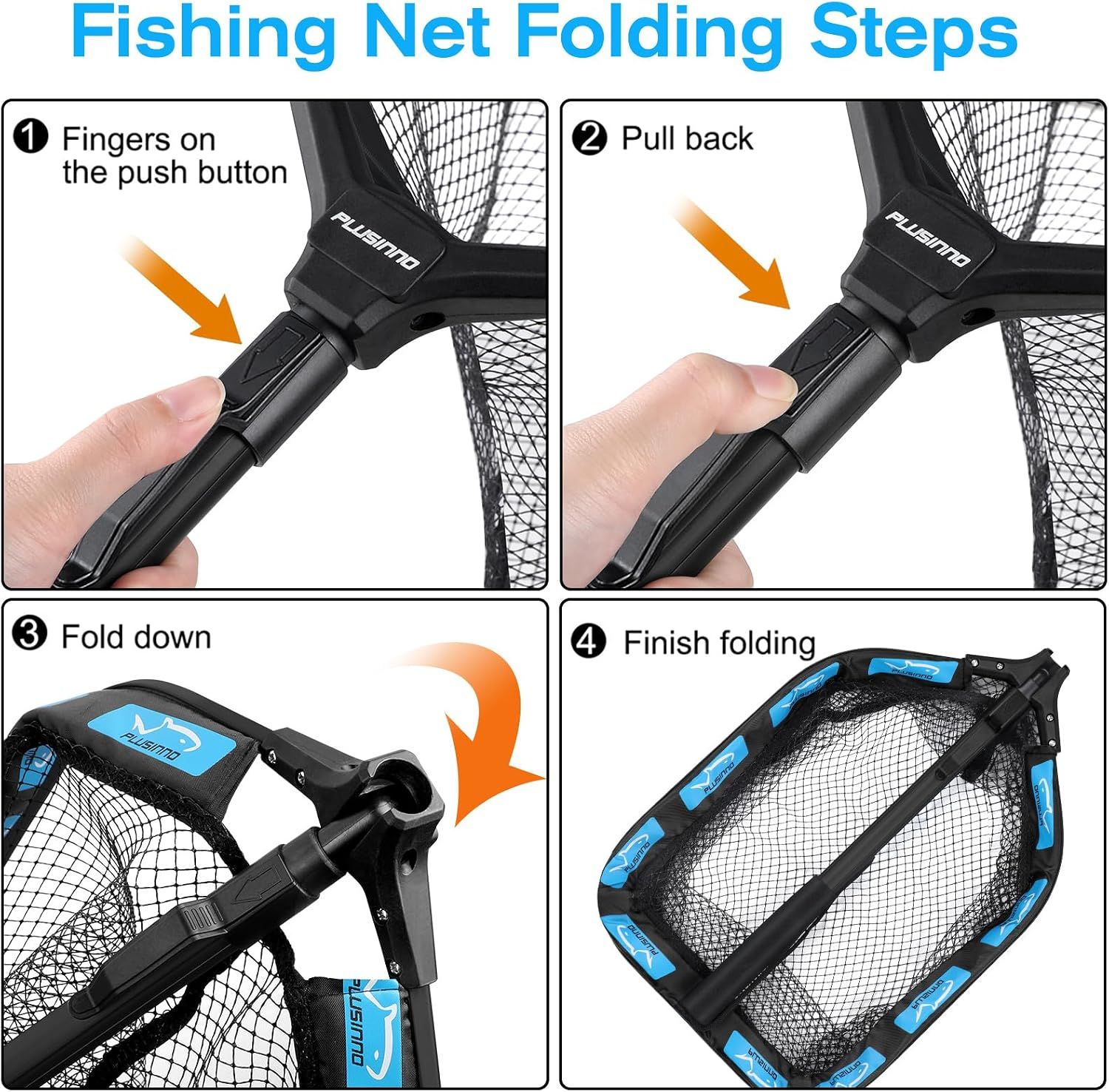 Floating Folding Fishing Landing Net, Rubber Coated Net with Fixed or Telescopic Handle for Kayak, Fly, Trout, Salmon and Bass Fishing — image 4