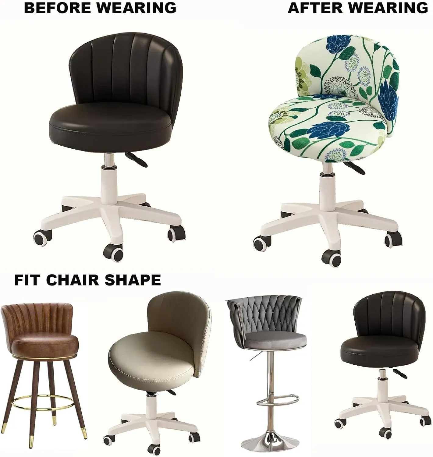 Round Back Chair Cover, Stretch Slipcover for Swivel Salon Vanity Stool, White 13-15 In β image 3