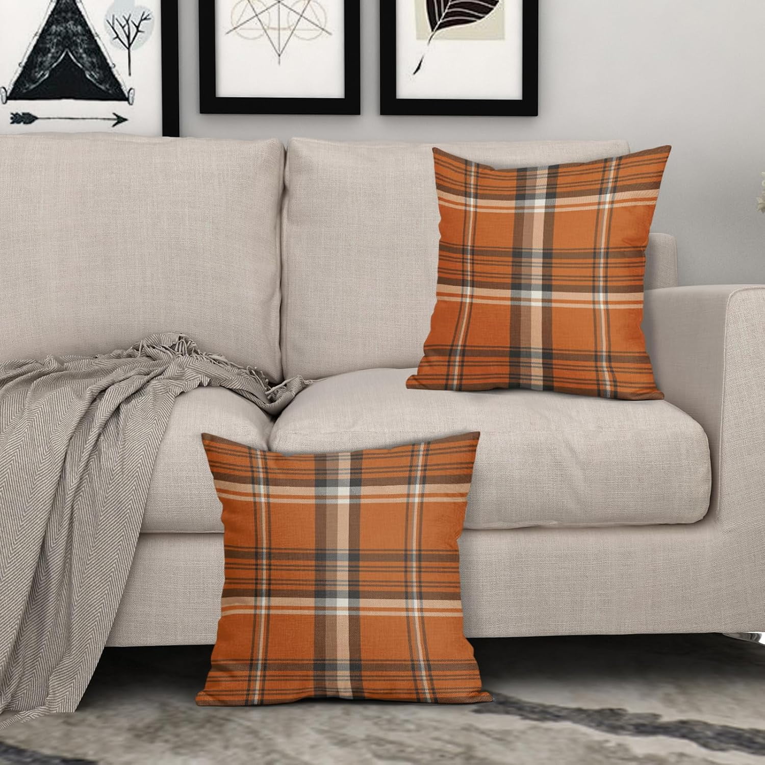 2 Pack Fall Plaid Pillow Covers, Buffalo Tartan Decorative Cushion Cases for Couch, Sofa and Bed, 18 × 18, Orange Blue — image 6