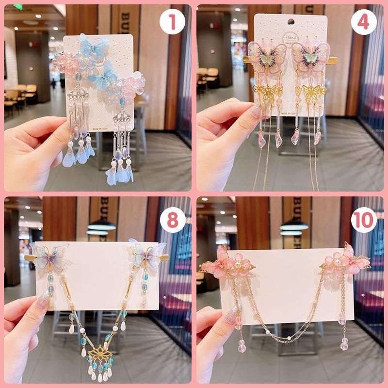 2Pcs Hanfu Flower Hair Clip with Pearl Tassel Butterfly Hairpin for Women and Girls Party - E014 — image 5
