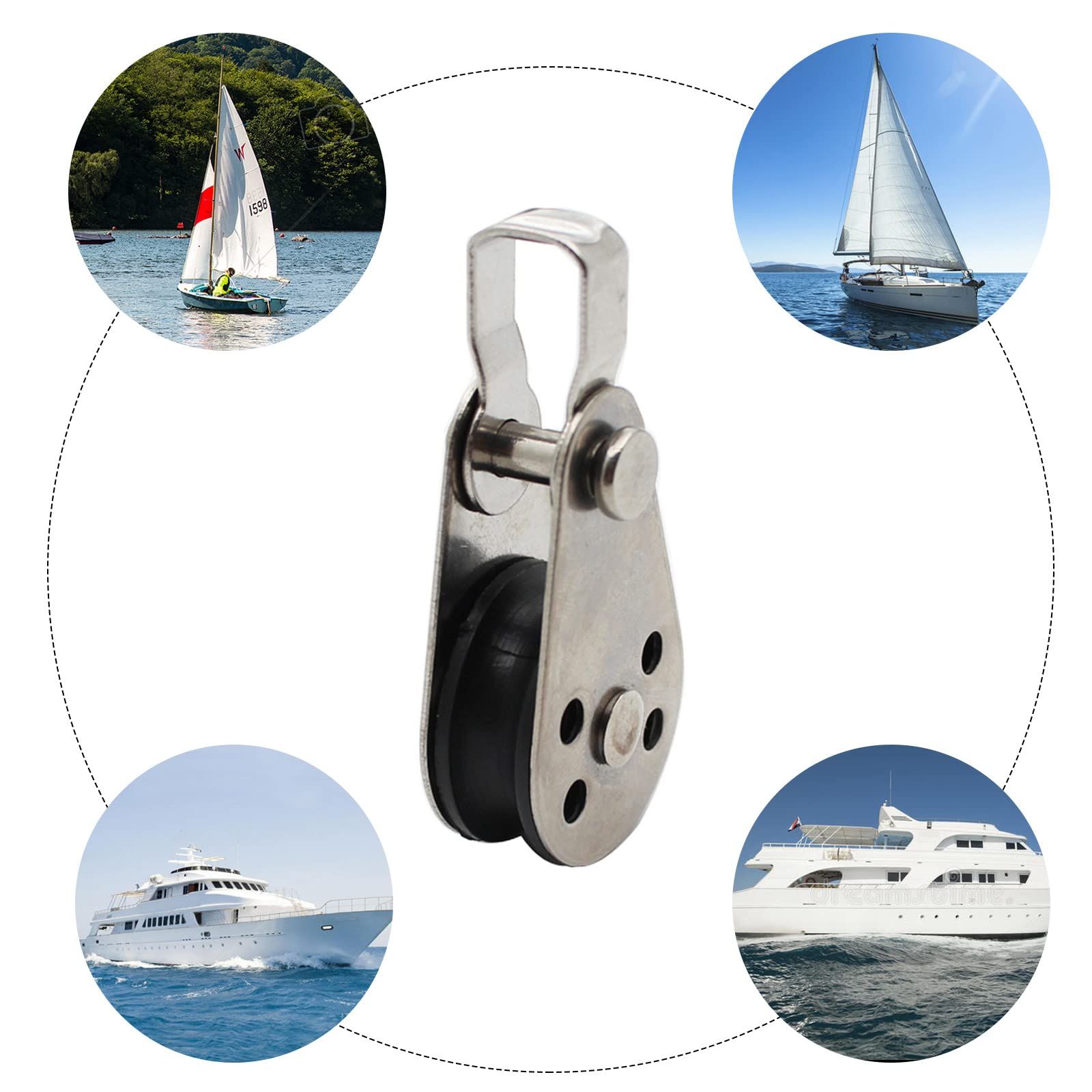 4PCS Stainless Steel Nylon Marine Pulley,Pulley Block Rope Runner Kayak Pulley Single Pulley Bearing Block Rope Runner — image 2
