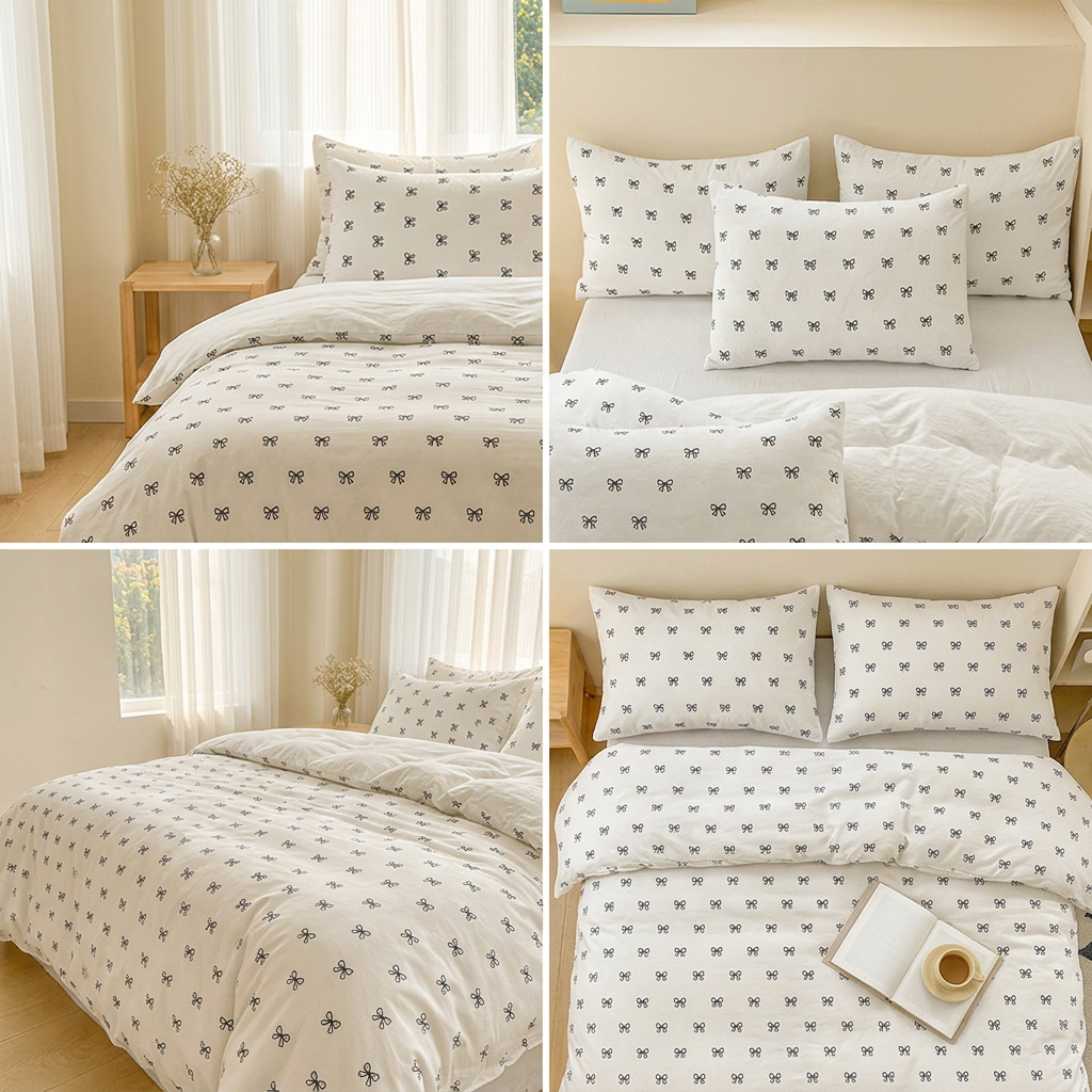 Bow Print Bedding Set - 3 Piece Set - Quilt Cover 200 x 229 cm with 2 Pillowcases 51 x 66 cm - White and Black Bow Pattern โ image 4