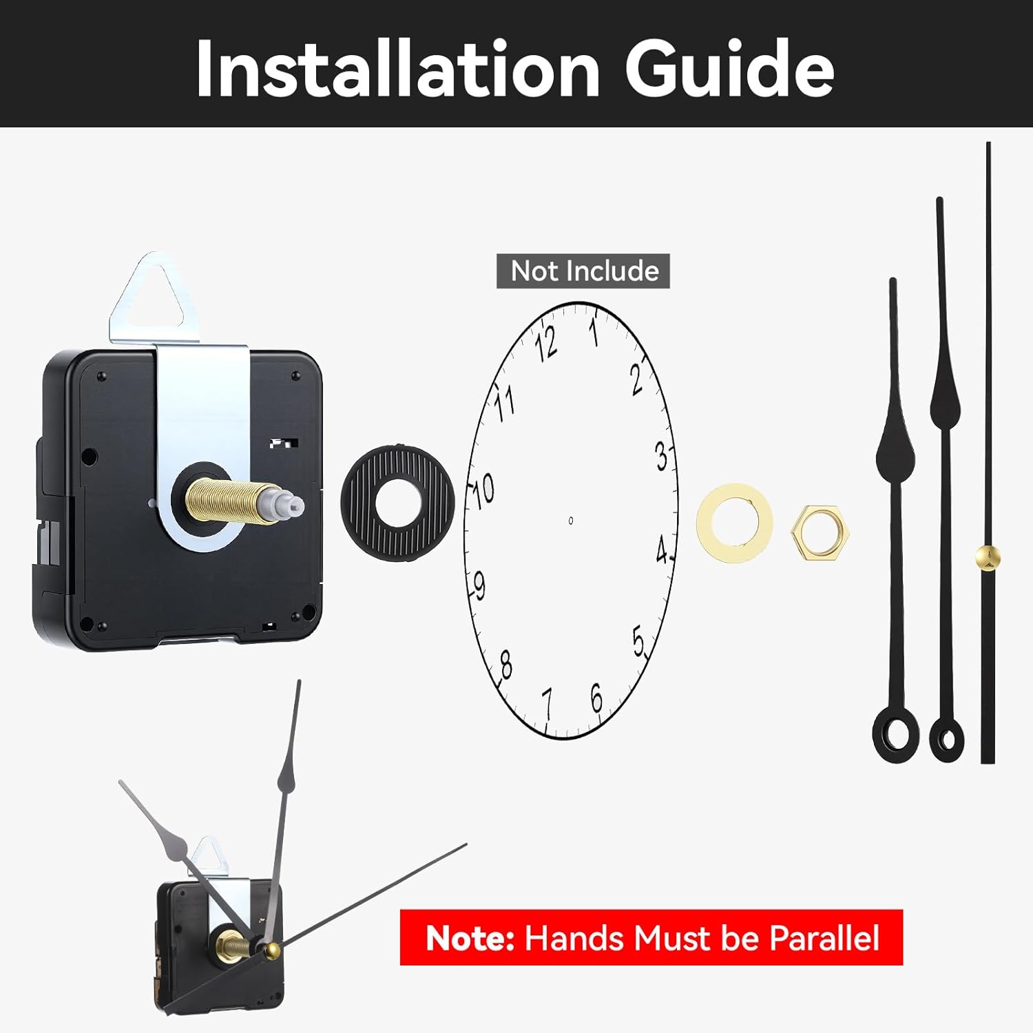 Long Shaft Clock Mechanism 31 mm Long Shaft Clock Movement Replacement, DIY Wall Clocks Movement Mechanism Clocks Repair Kit for DIY Repair with 2 Pairs — image 4