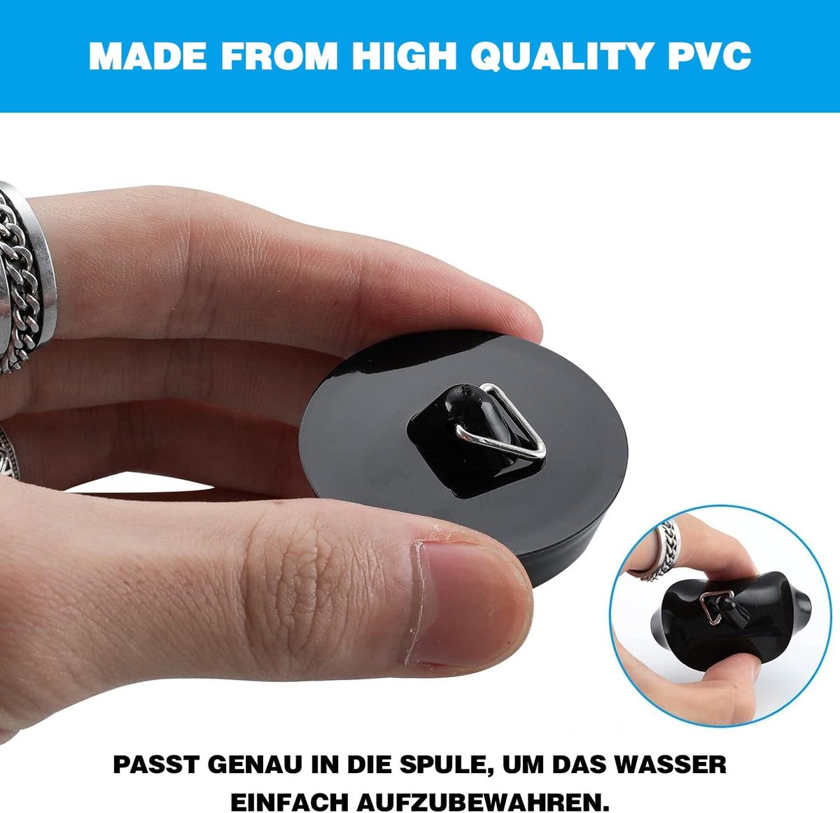 2-Pack Drain Plug - Sink Plug - Bath Plug for Home - Universal Plug Set - Diameter 42-45 mm - For Sinks - Kitchen Sink Plug Chain - Black โ image 3