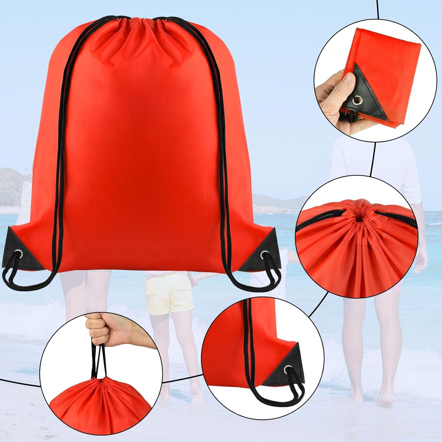12 Pieces Drawstring Backpack Bulk Red Tote Sackpack Sports Bag DIY Drawstring Bags Nylon Draw String Sport Bag for Boys Girls — image 4