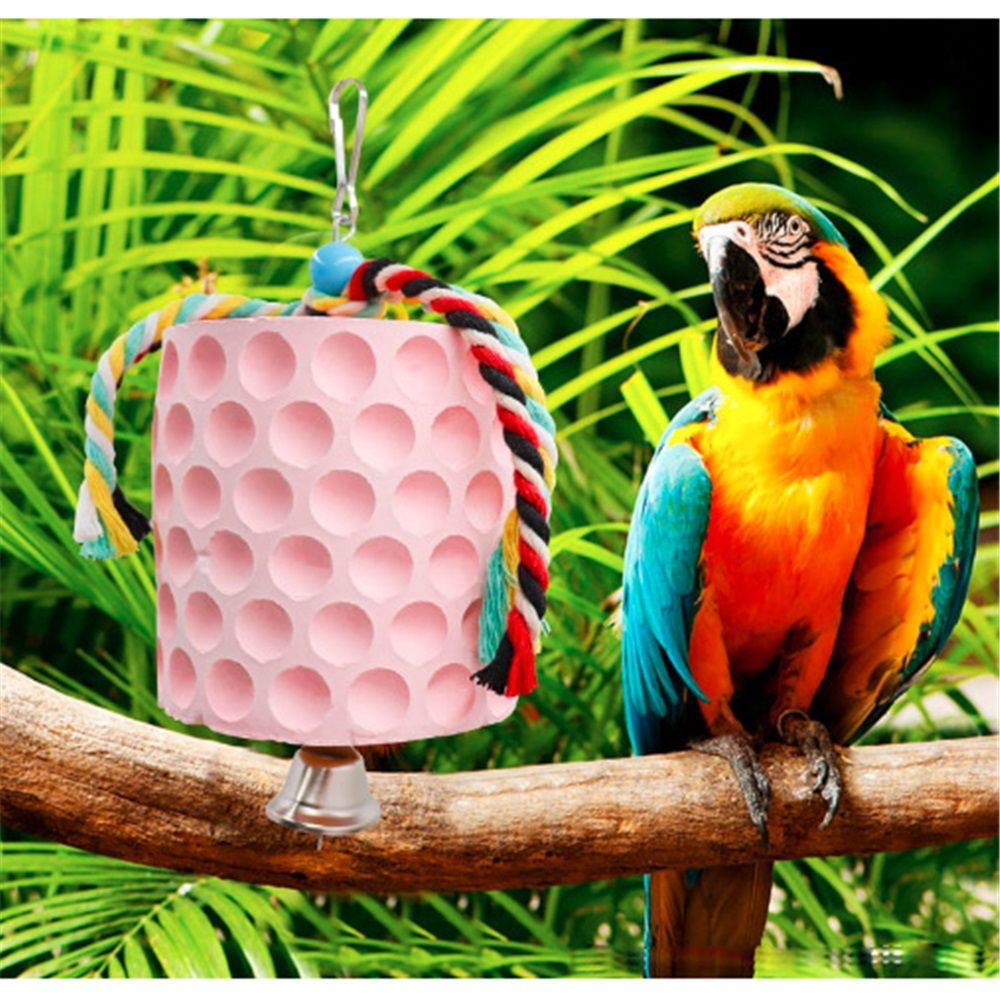 Bird chewing toys, parrot beak grinding calcium stones, with bells, birdcage accessories, parrot cub, hamster, Totoro cage toys(Pink) — image 5