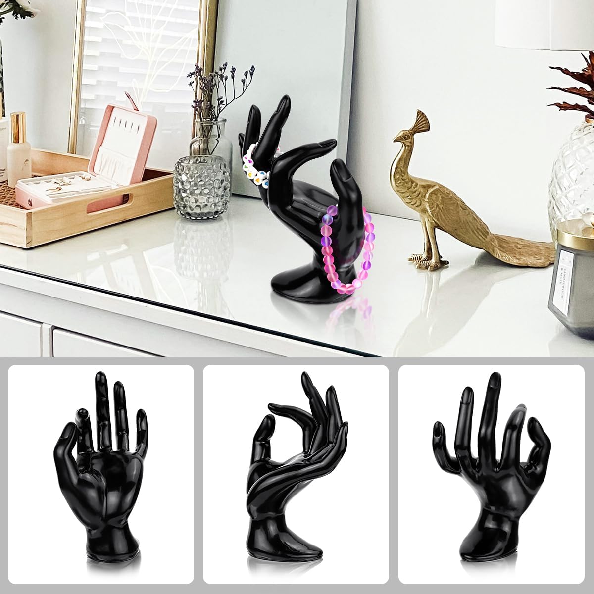 1 Pack Hand Form Ring Holder Mannequin Hand Jewelry Organizer Stand Watch Stand Bracelet Ring Support Aesthetic Rack (Black) — image 4