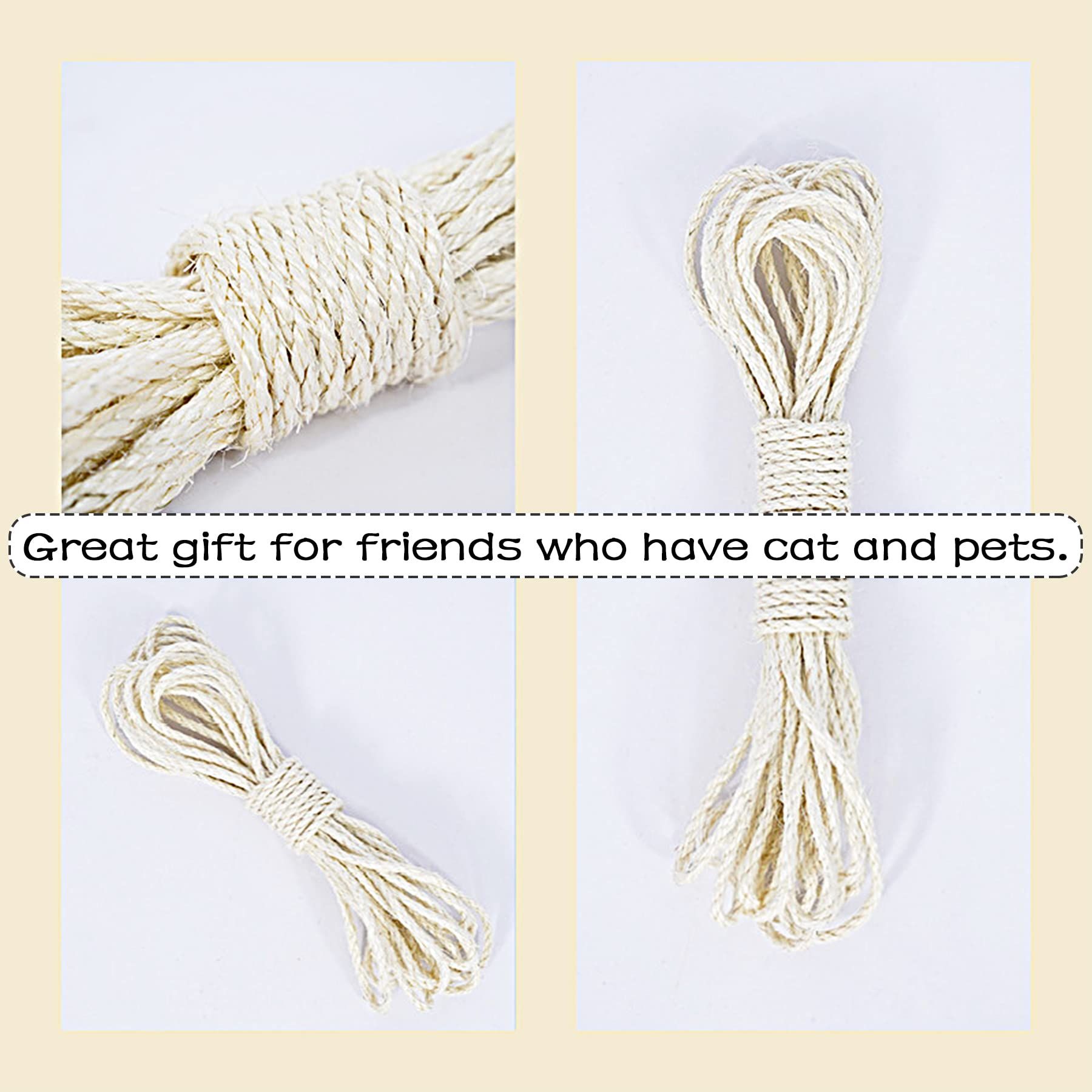 1/4 inch 6mm Cats Sisal Rope 65.6 Feet(20M) Cat Scratching Post Replacement Hemp Rope for String Kittens Shelves Furniture Toys — image 2