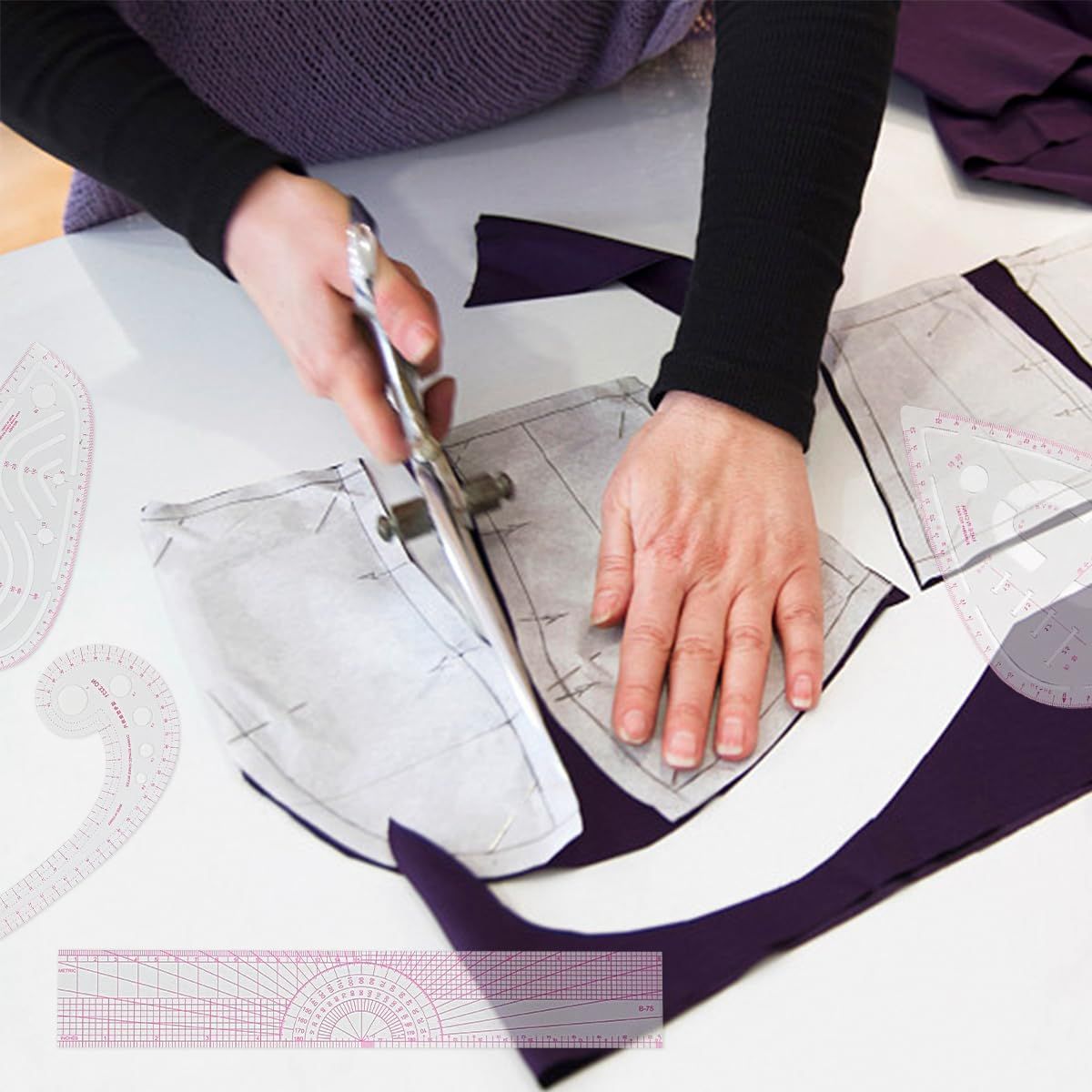 9 Piece Clear Metric Sewing Ruler Set, French Curves and Pattern Making Templates for Fashion Design, Tailoring, Drafting and Crafts โ image 5