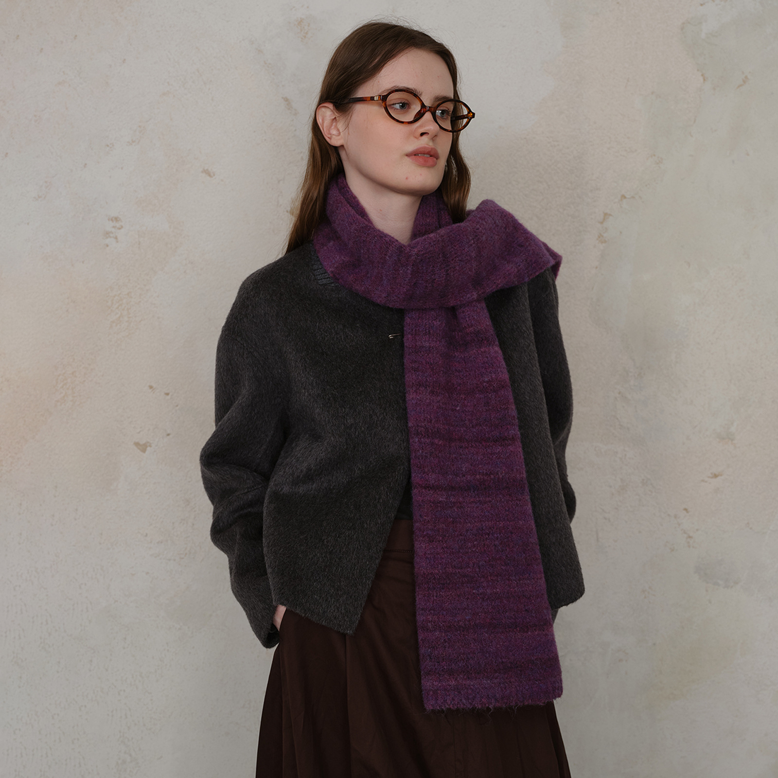 Borwn Vintage Wool-Blend Knit Scarf - Warm and Stylish for Men and Women — image 6