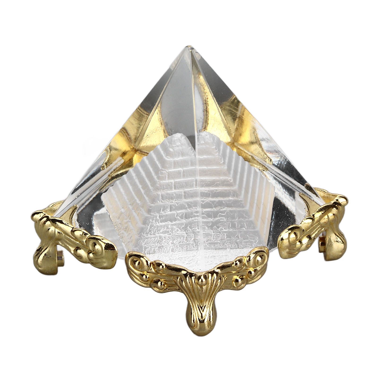 4cm Pyramid Prism Meditation Crystal Carved Pyramid Ornament with Gold Stand for Home Office Art Decor โ image 5