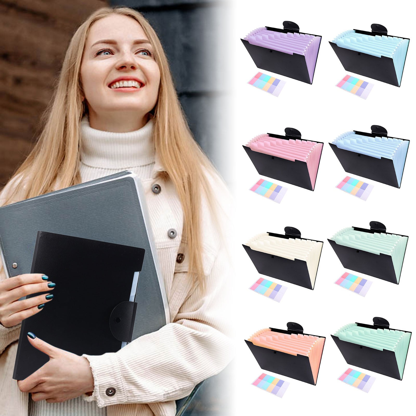 Accordion File Organizer Expanding File Folder with 12 Pockets Portable Receipt Paper Bill Document Organizer Letter/ Size Filing Folder Schǒ-ǒl Black E