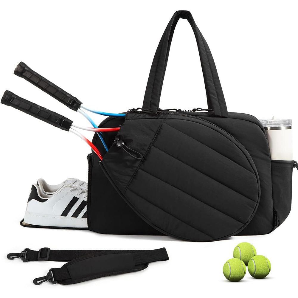 Womens Tennis Gym Bag Sports Tote Fits Two Rackets with Shoe Compartment - Black β image 6