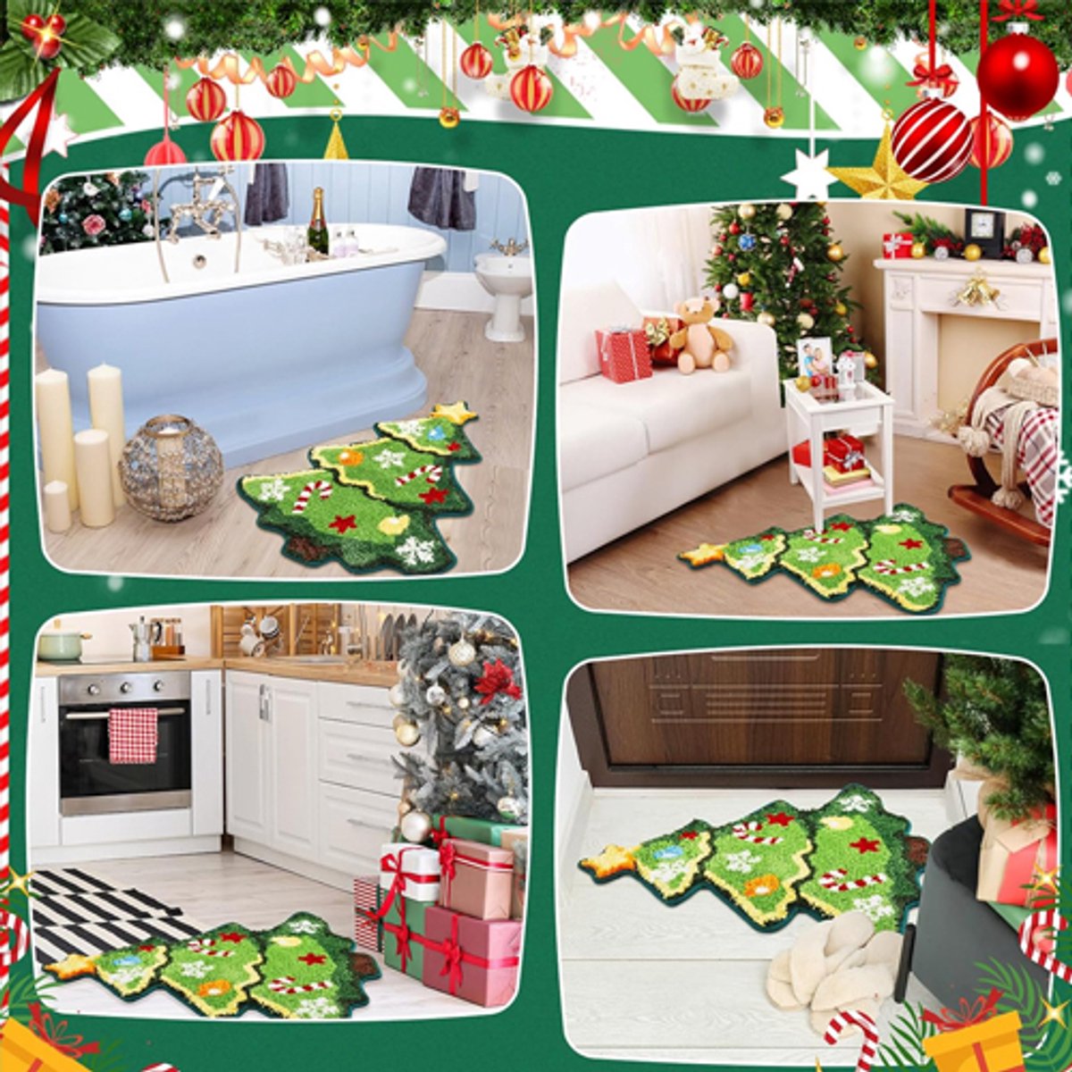 Rugs - Christmas Kitchen Rugs - Snowman and Gingerbread Man Rugs - Christmas Tree Bath Mats - Non-Slip Doormats - Winter Rugs - Perfect for the Bathroom - Home — image 5
