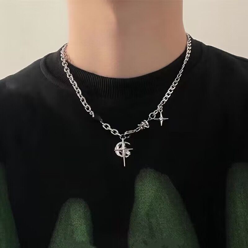 Titanium Steel Necklace Black Gem Star Hip Hop Awn star black gem necklace โ image 3