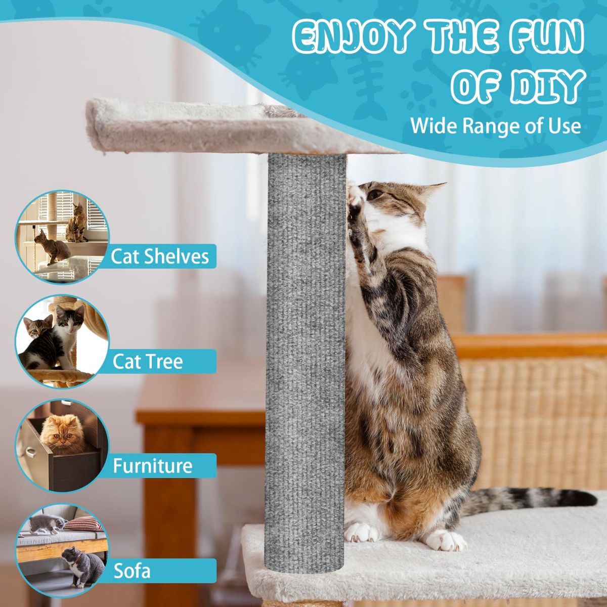 Cat Scratching Pad DIY Cat Accessory Cat Furniture Protection Cat Climbing - Dark Gray - Size 15.8''×78.7'' — image 4