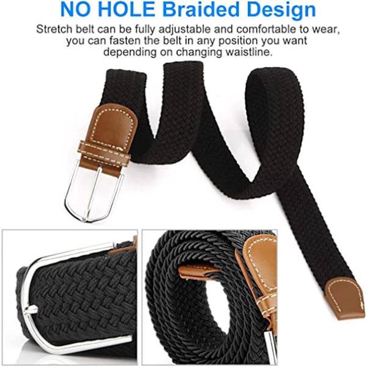 Women's Braided Belt - Stretch Canvas - Elastic Waistband - 2-Pack - No Holes โ image 3