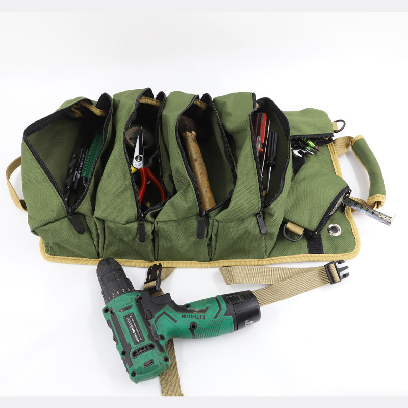 Green Portable Roll-Up Tool Organizer with Zippered Pockets — image 4