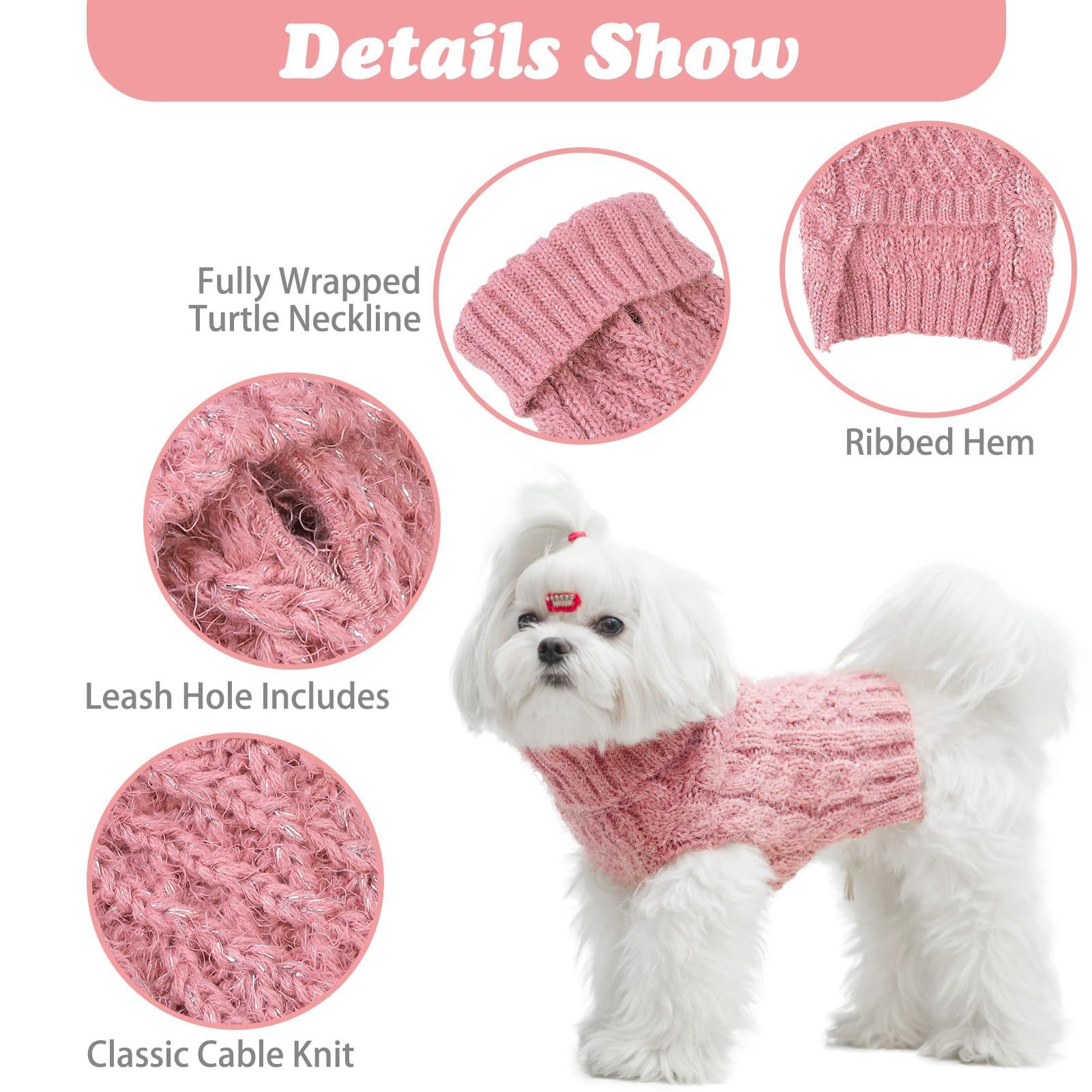 Turtleneck Small Dog Sweater - Classic Cable Knit Winter Coat Dog Cold Weather Clothes for Small Dogs Puppy — image 3