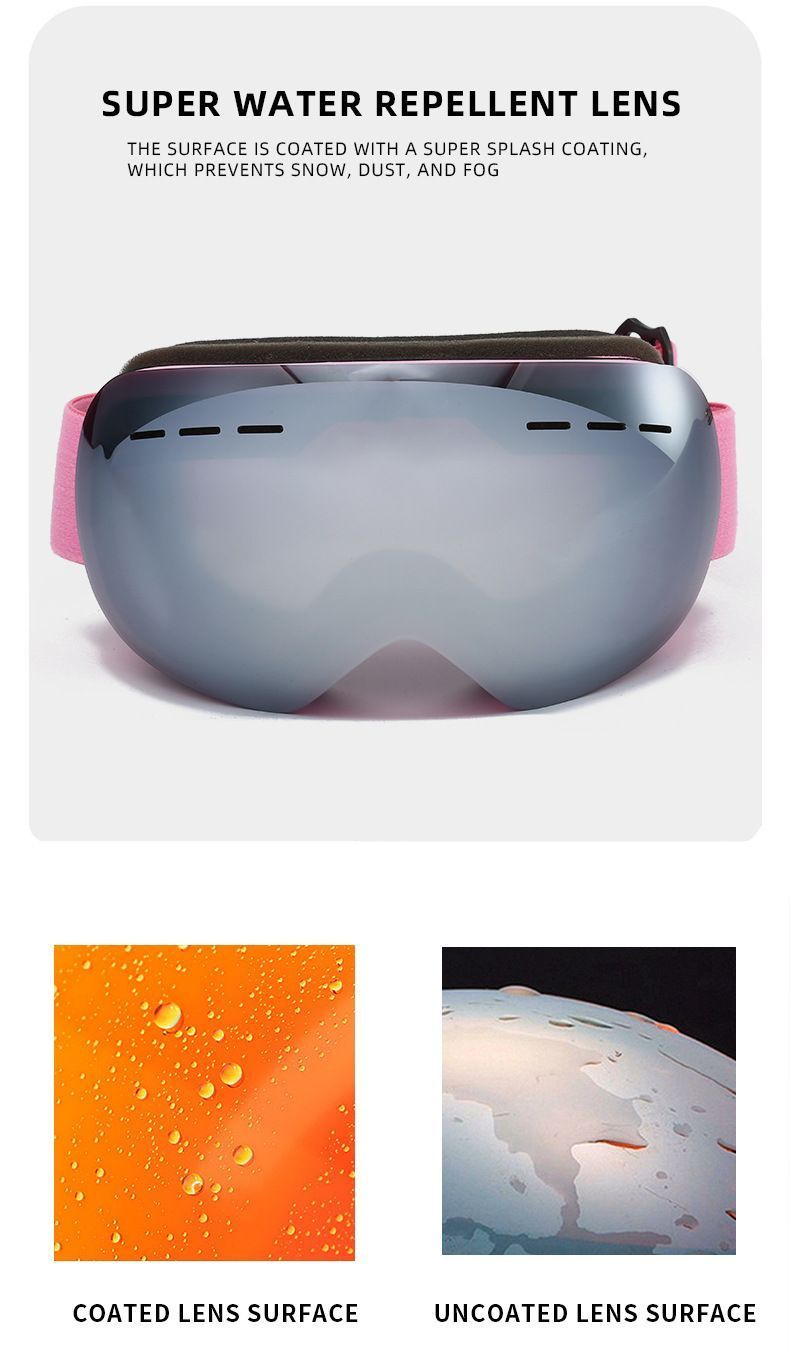 Spherical Ski Goggles, Anti-Fog UV Protective Snowboard Eyewear, Windproof Outdoor Snow Glasses For Men & Women, Pink Strap Grey Lens, Lovely Winter ā image 6