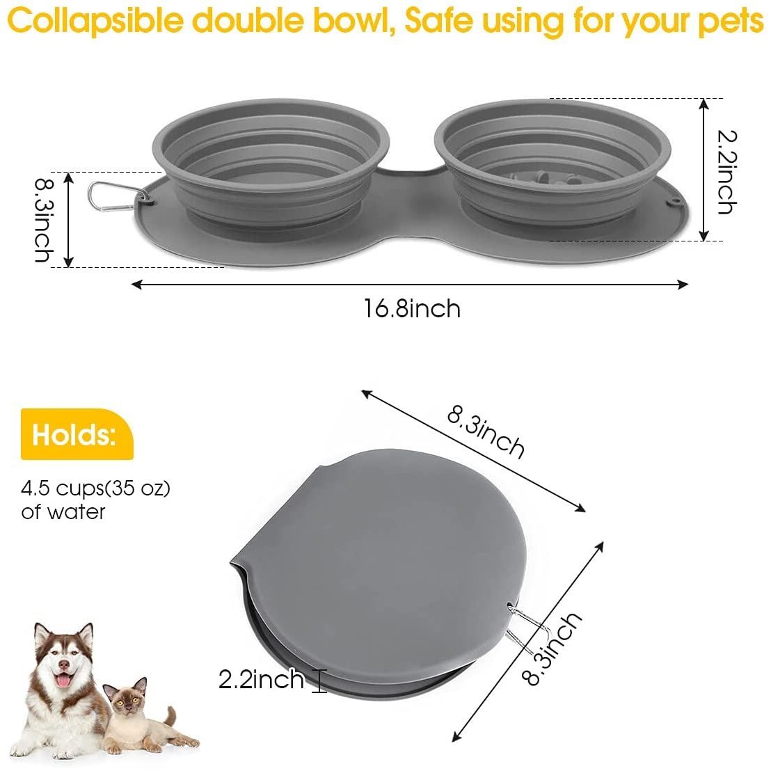 Dog Bowls, Foldable Silicone pet Travel Feeder, Choking and Spitting Proof, 2 Combination Dog and cat Food Bowls — image 5