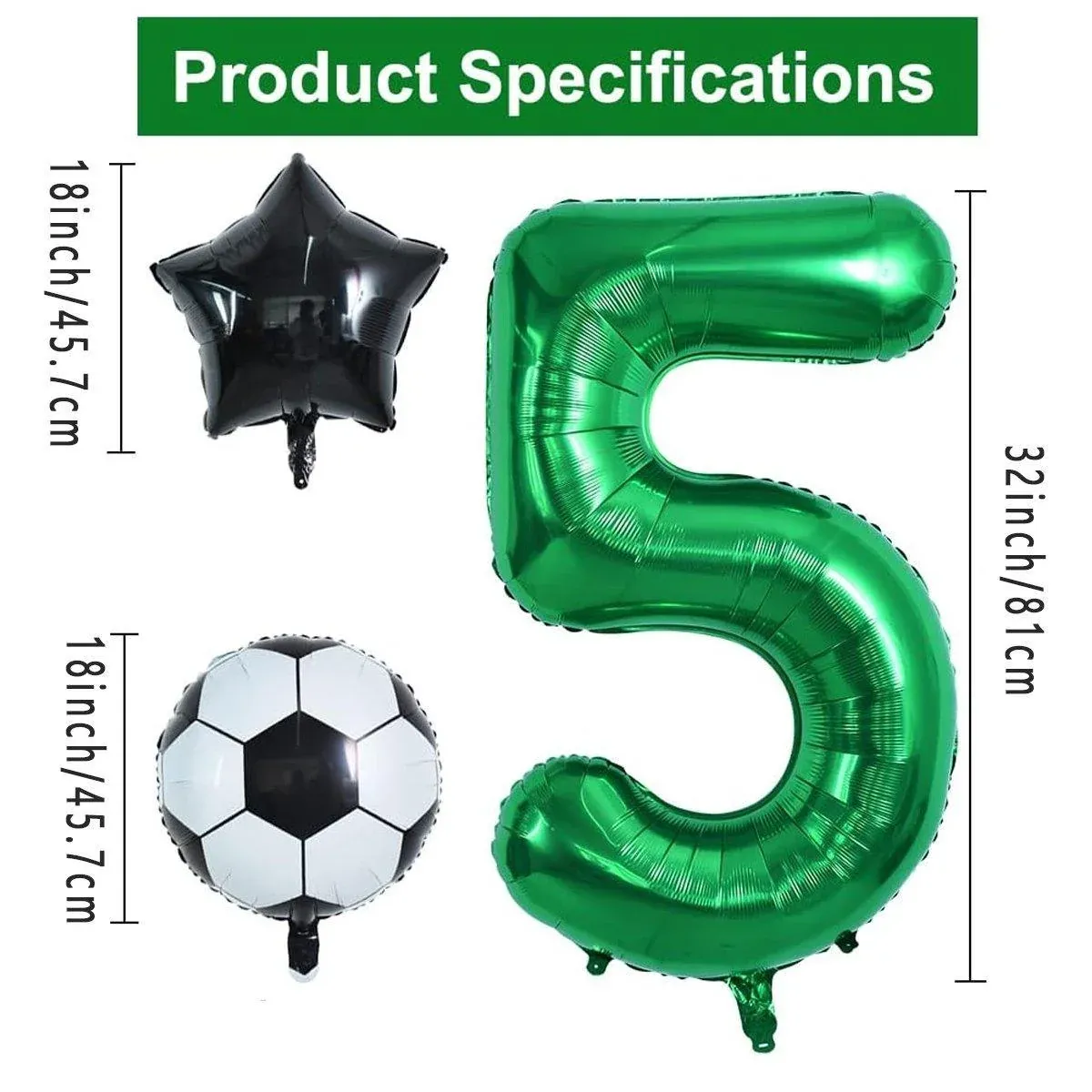 32 Inch Green Soccer Balloons 5 Pieces Set World Cup Birthday Party Decoration - 1 โ image 4