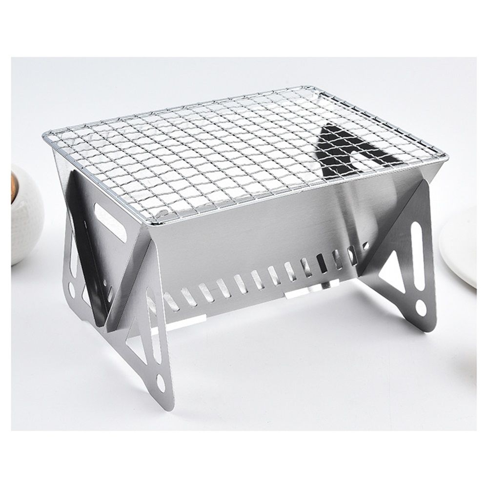 Portable Backpacking Stove with Grill Grid, Folding Stainless Steel Charcoal Grill, Ultralight BBQ Wood Burning Camp Stove for Hiking Picnic Garden Backyard โ image 2