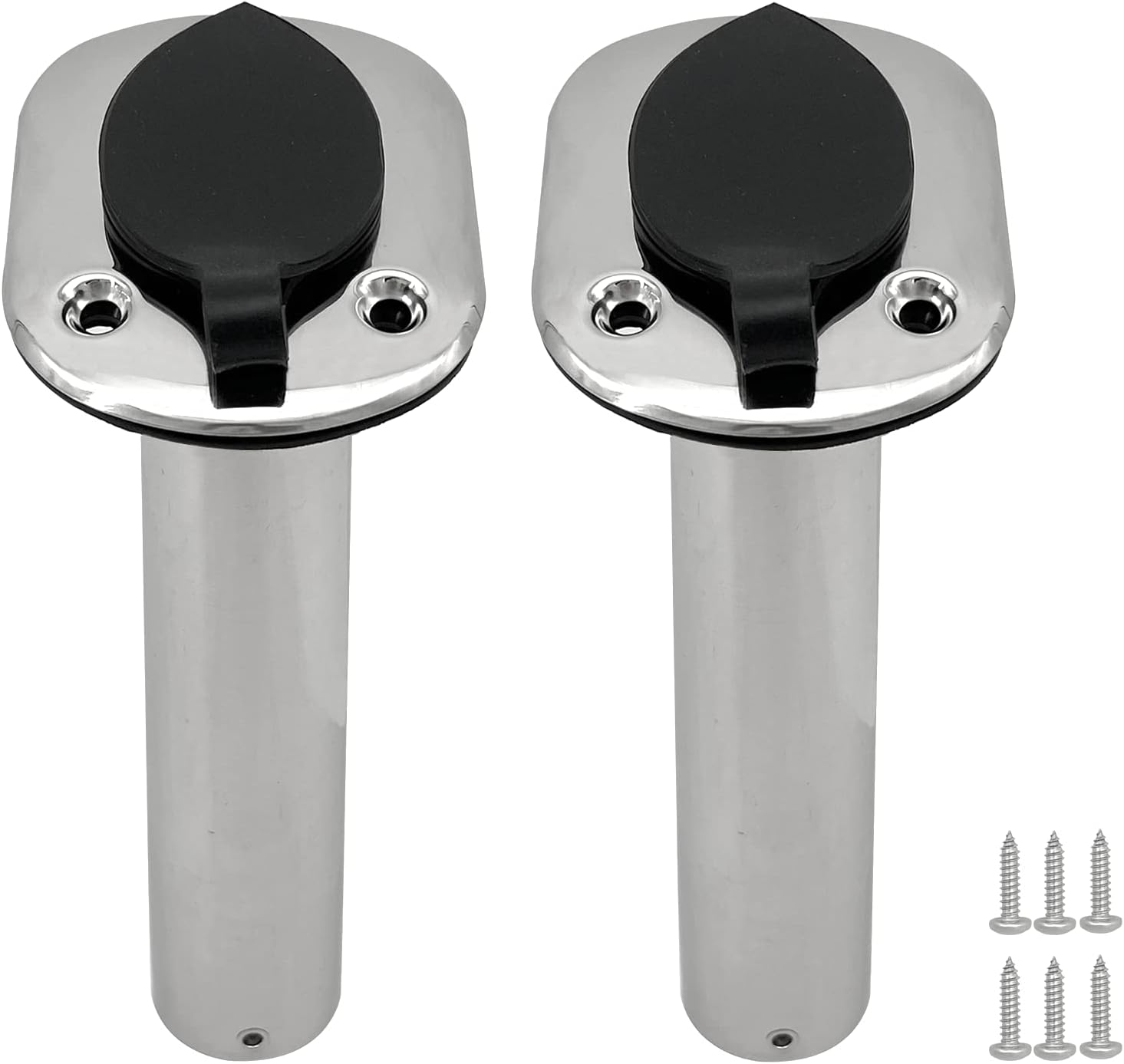 2PCS Boat Stainless Steel Polished Fishing Rod Holder Flush Mount 15/30/90 Degree Casting Flange with Rubber Cap, Liner, Gasket PVC Cap and Inner Tube for — image 2