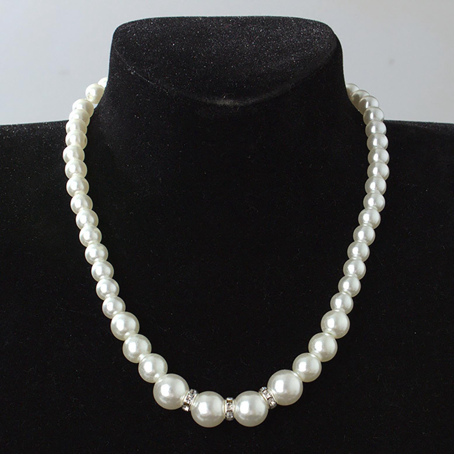 Pearl Necklace and Earring Set Simulated Shell Pearls Round White Silver Pearl Stud Earrings Bracelets Wedding Jewelry Sets for Bride Bridesmaid Women โ image 4
