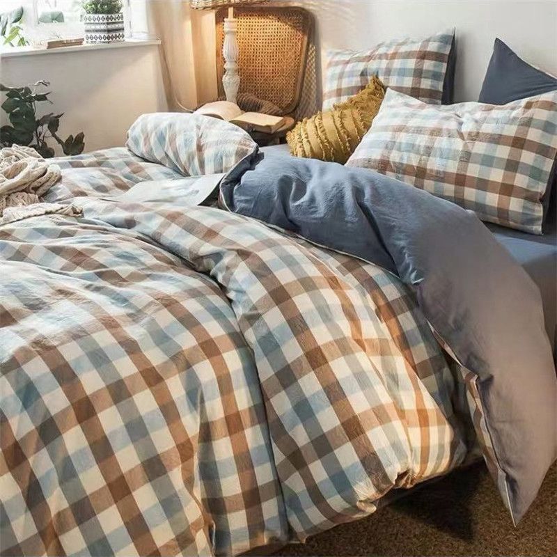 Duoxiao Quilt Cover 1.5x2.1m Twill Pink Grid Azure blue floral 1.0 x2.2 m bed sheet โ image 5